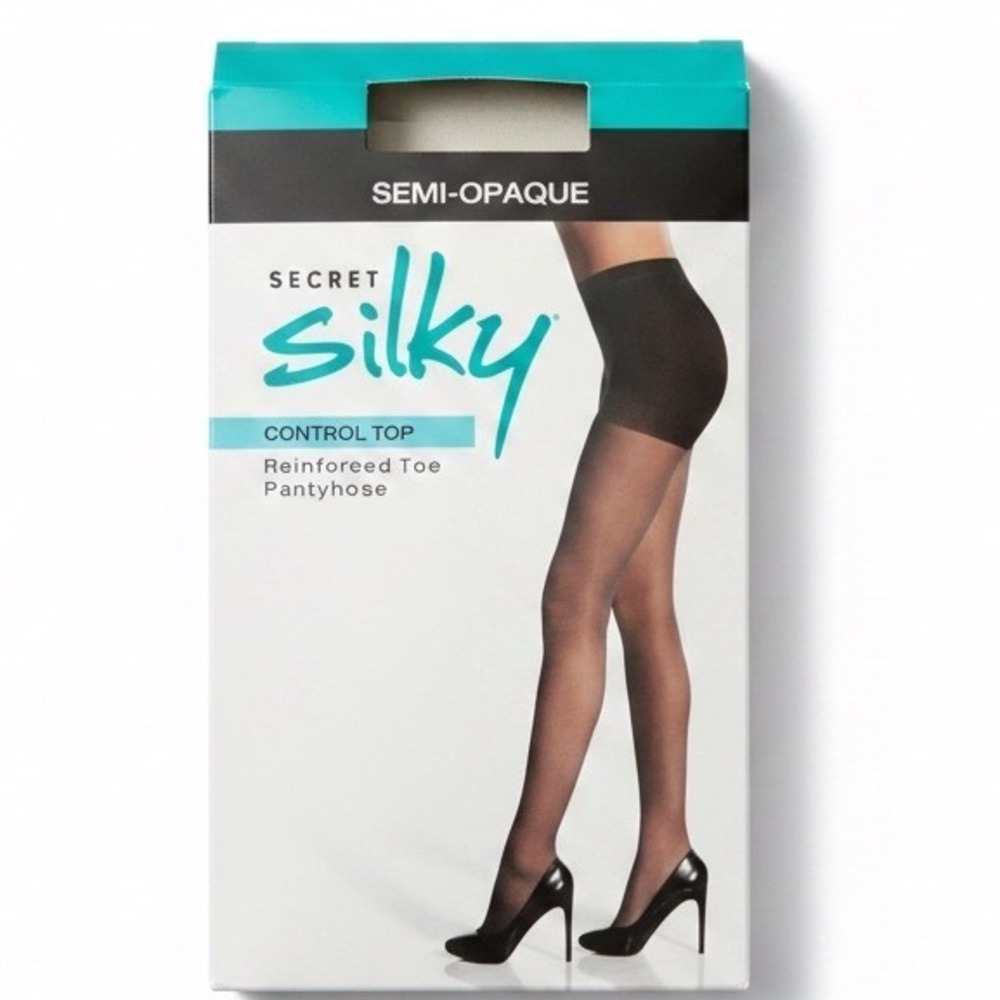 Secret Silky Semi-Opaque Control Top Reinforced Toe Pantyhose Tights Black